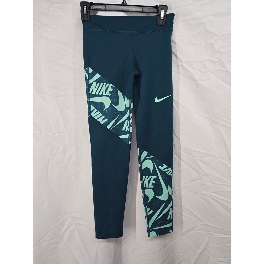 Nike Dri-FIT Womens Teal Graphic Leggings Tight Activewear Size‎ M